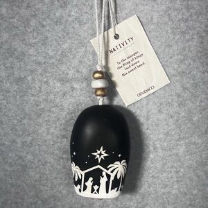 Demdaco Christmas Tree Bell Ornament Nativity Silhouette 4.5" Hanger Beaded Rope